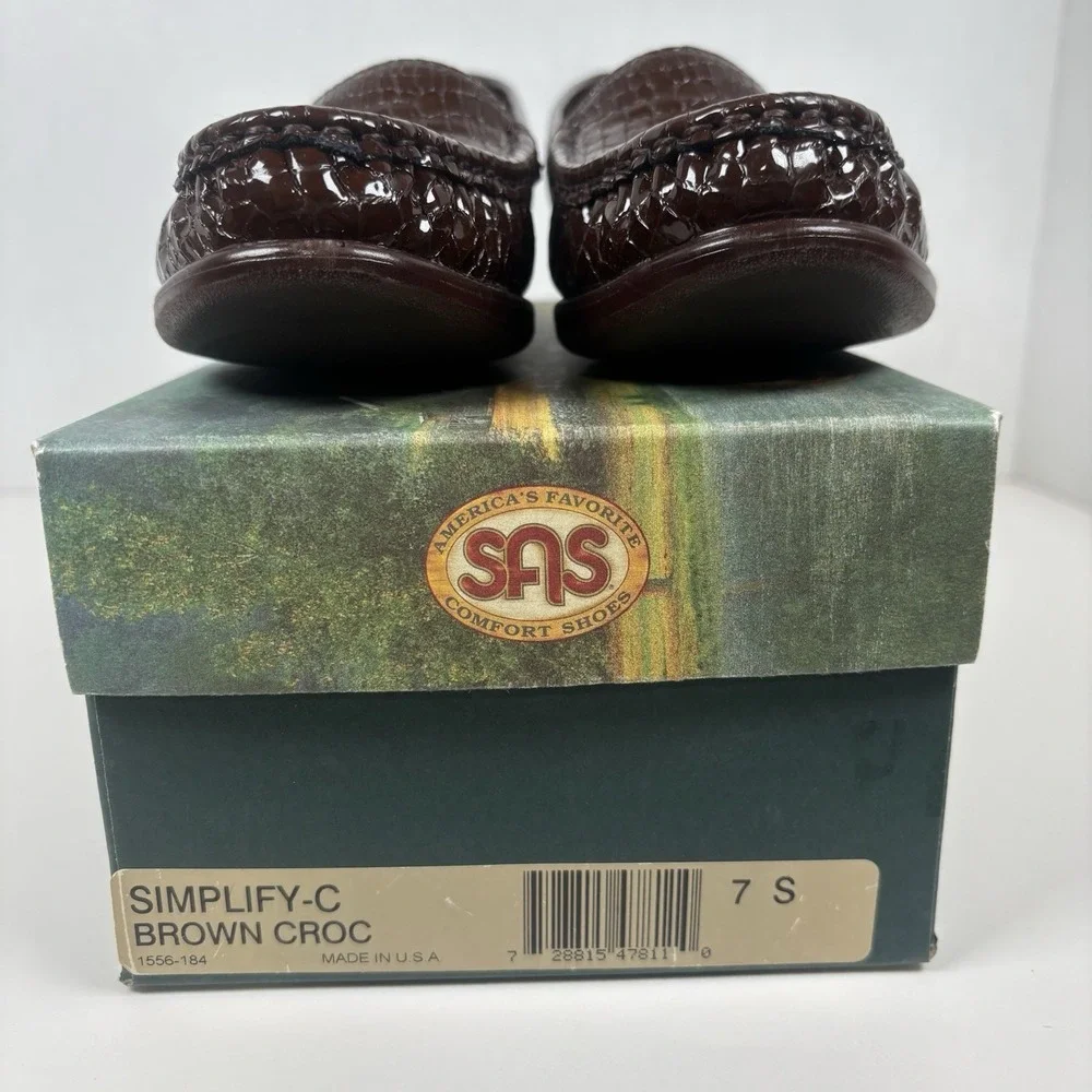SAS Womens Size 7 Slim Simplify-C Brown Croc Patent Leather Loafers NIB USA